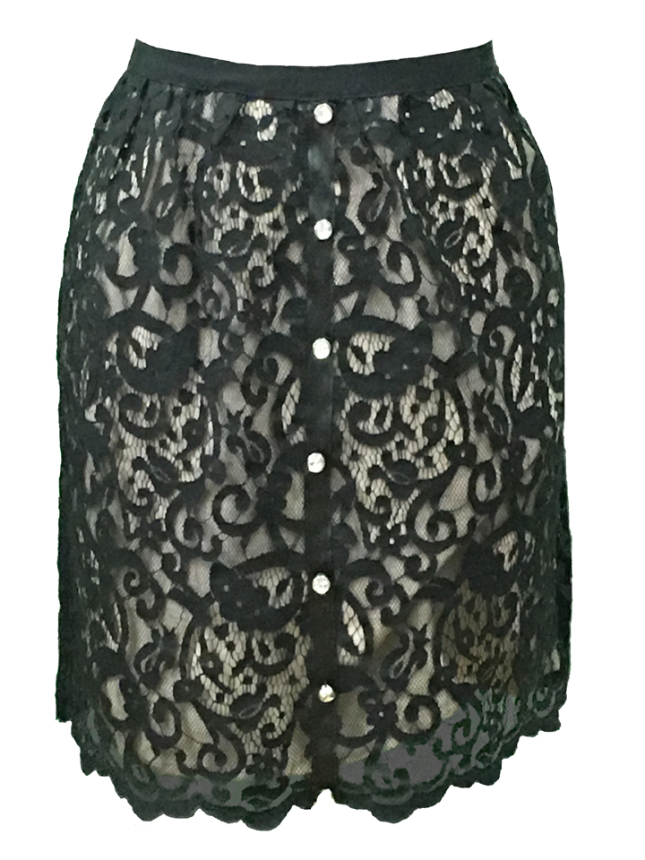 Black Lace Skirt with Dazzling Rhinestones